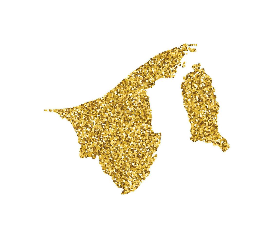 vektor isolerat illustration med förenklad brunei Karta. dekorerad förbi skinande guld glitter textur. ny år och jul högtider dekoration för hälsning kort.