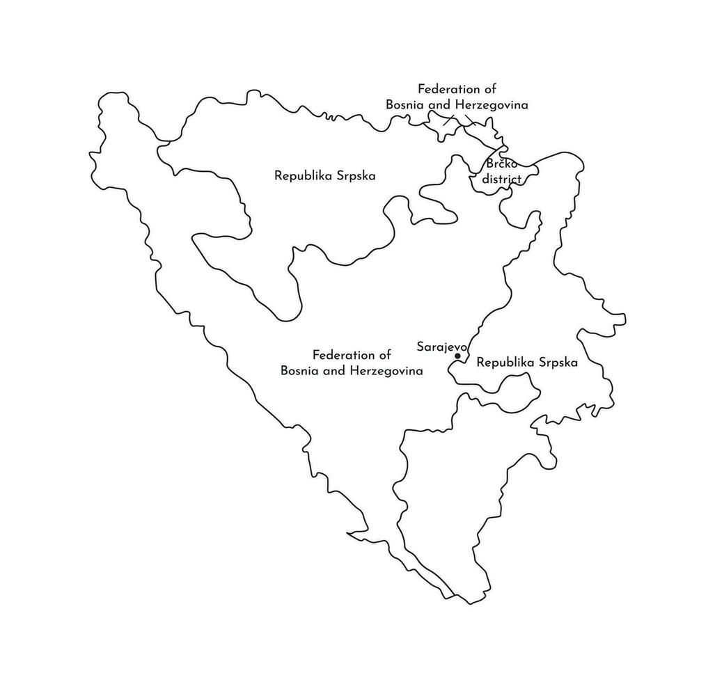 Vektor isoliert Illustration von vereinfacht administrative Karte von Bosnien und Herzegowina. Grenzen und Namen von das Regionen. schwarz Linie Silhouetten.