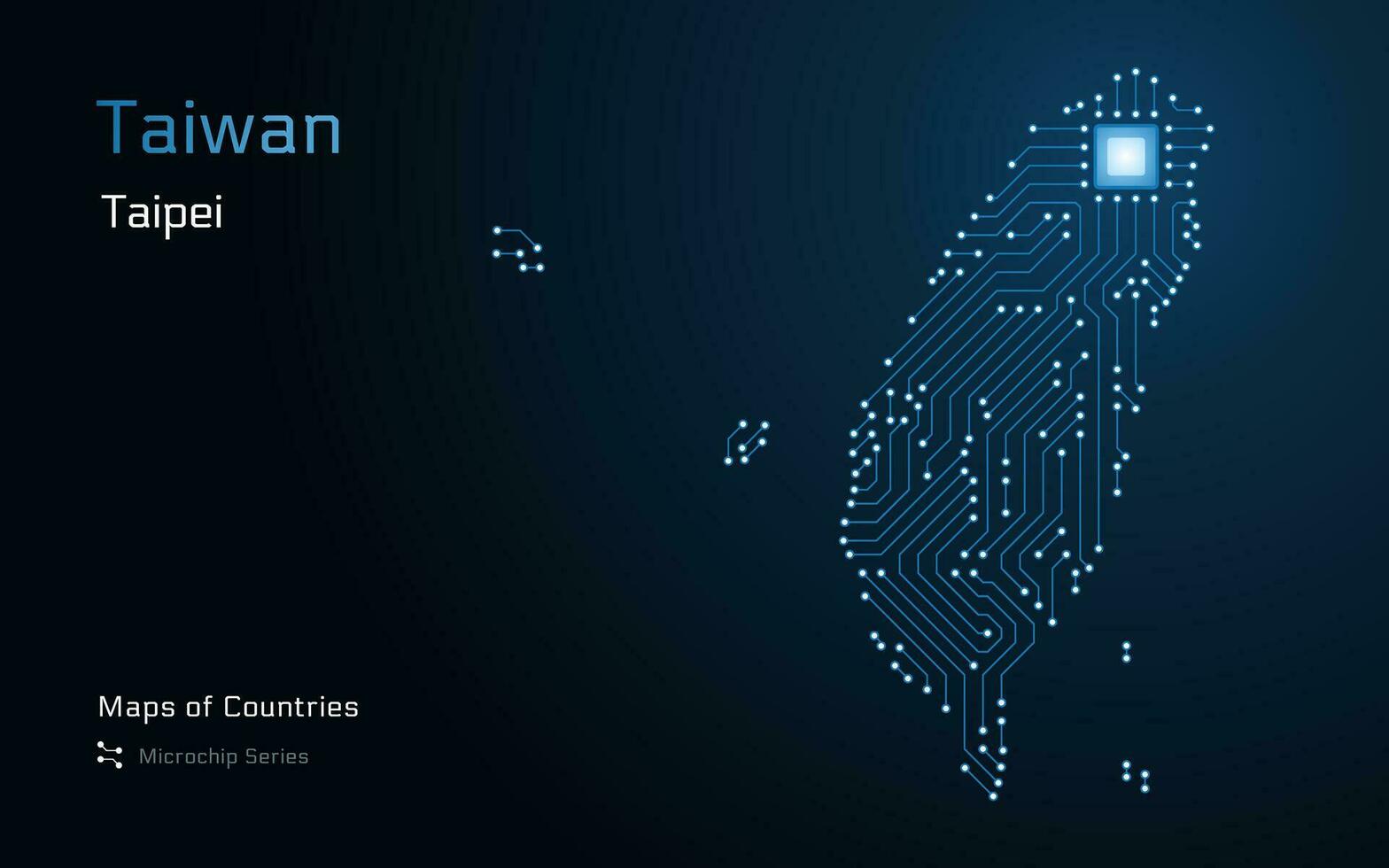 taiwan lysande Karta med en huvudstad av taipei visad i en mikrochip mönster. e-förvaltning. tsmc. värld länder vektor Kartor. mikrochip serier