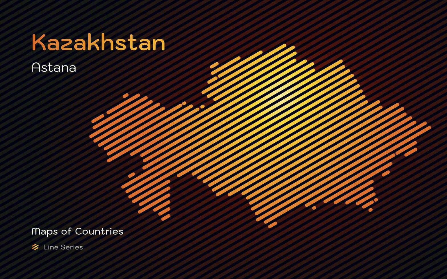 kreativ Gold Karte von Kasachstan, Qazaqstan, im Gold abfallend Linien Muster mit Hauptstadt von Astana vektor