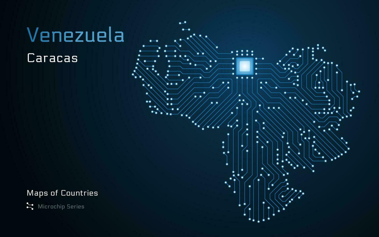 Venezuela Karte mit ein Hauptstadt von Caracas gezeigt im ein Mikrochip Muster. E-Government. Welt Länder Vektor Karten. Mikrochip Serie