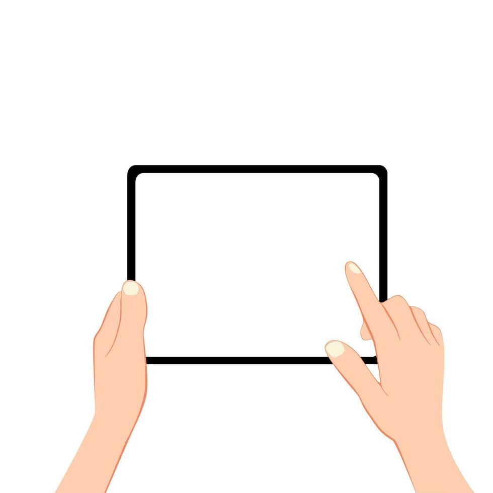 Hand und Tablette horizontal berühren Bildschirm leer mit Tablette Vektor