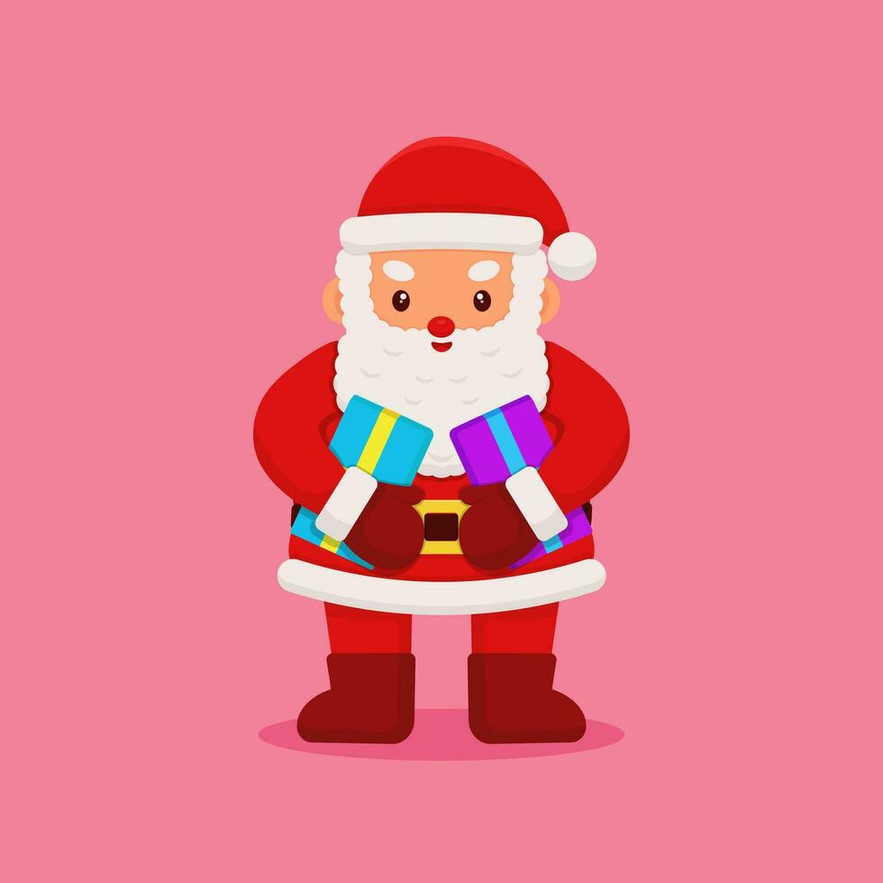 vektor illustration av santa claus innehav gåvor. jul design begrepp