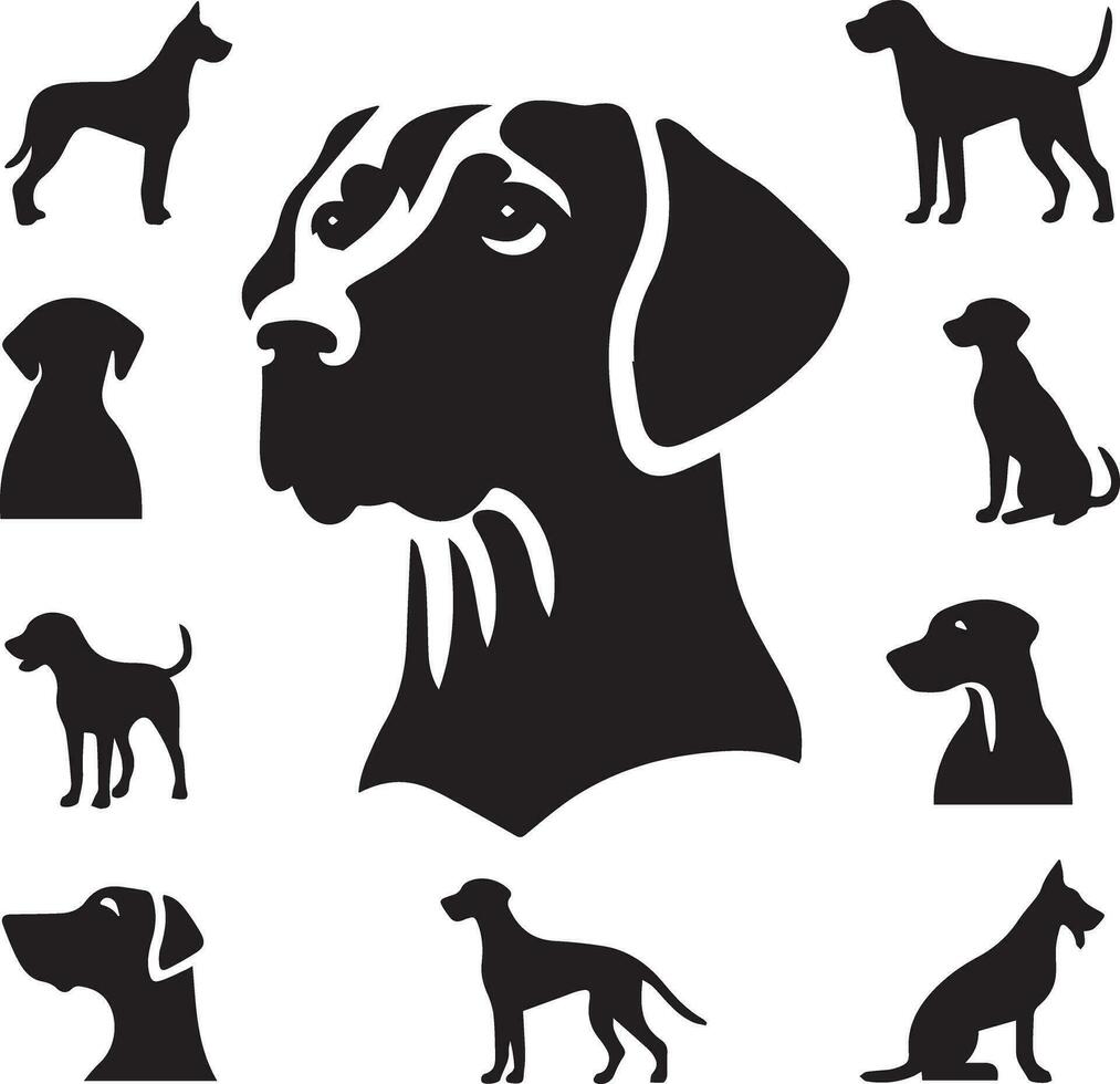 Silhouette solide Vektor Symbol einstellen von Hund, Rassen, Eckzahn, Hündchen, hetzen, Welpe, Köter, Haustier, Hündchen