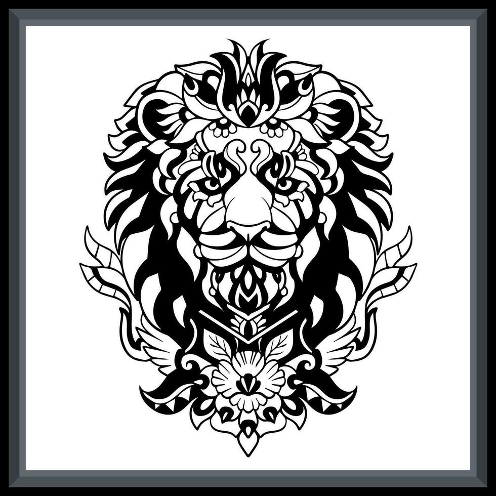lejon huvud stam- tatuering mandala konst. vektor
