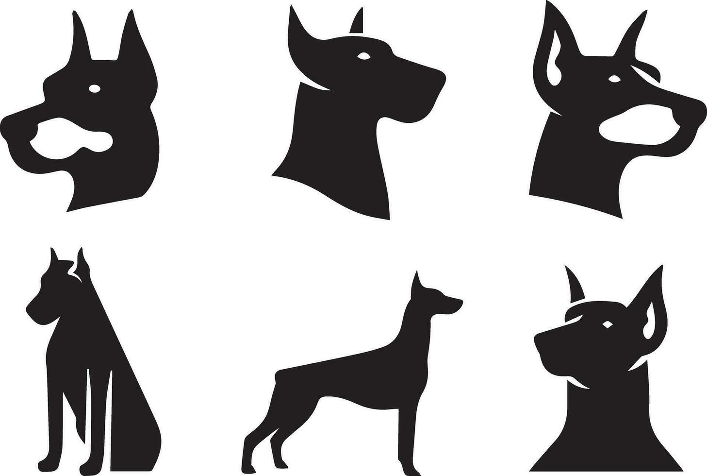 Silhouette solide Vektor Symbol einstellen von Hund, Rassen, Eckzahn, Hündchen, hetzen, Welpe, Köter, Haustier, Hündchen