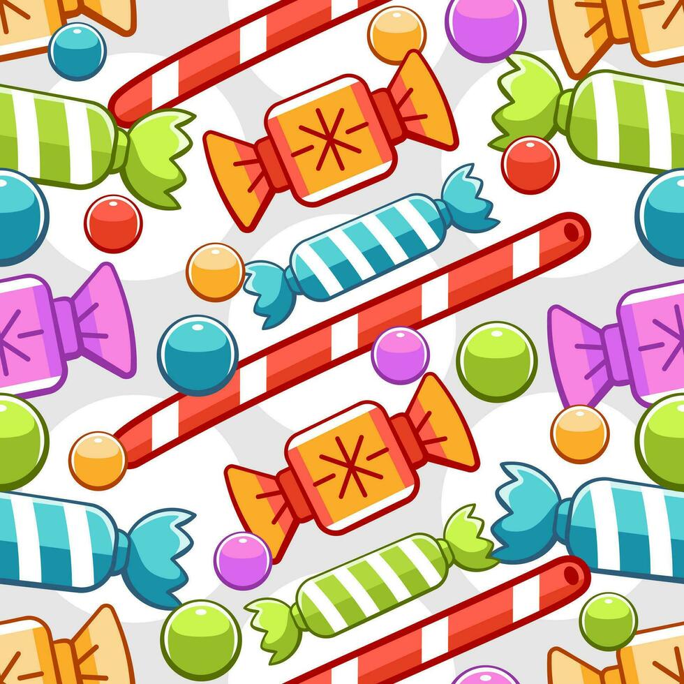 Vektor Muster mit Süßigkeiten und Süßigkeiten im ein süß Karikatur Stil.