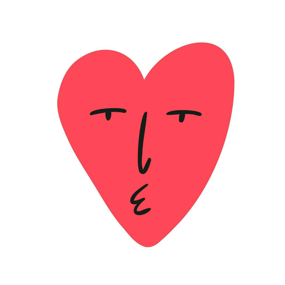 süß und funky Herz mit komisch Gesicht Ausdruck, eben Vektor Illustration isoliert auf Weiß Hintergrund. Hand gezeichnet schrullig Herz. Konzepte von Valentinsgrüße Tag Urlaub und Liebe.