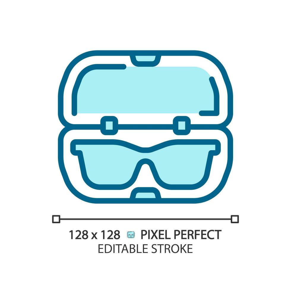 2d pixel perfekt redigerbar blå glasögon fall ikon, isolerat enfärgad vektor, tunn linje illustration representerar öga vård. vektor