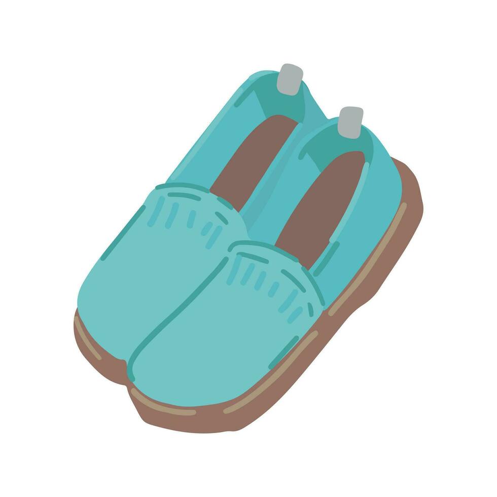 Slip-Ons Karikatur Clip Art. Sommer- Schuhe, beiläufig Schuhwerk Gekritzel isoliert auf Weiß. Vektor Illustration im modern Stil.