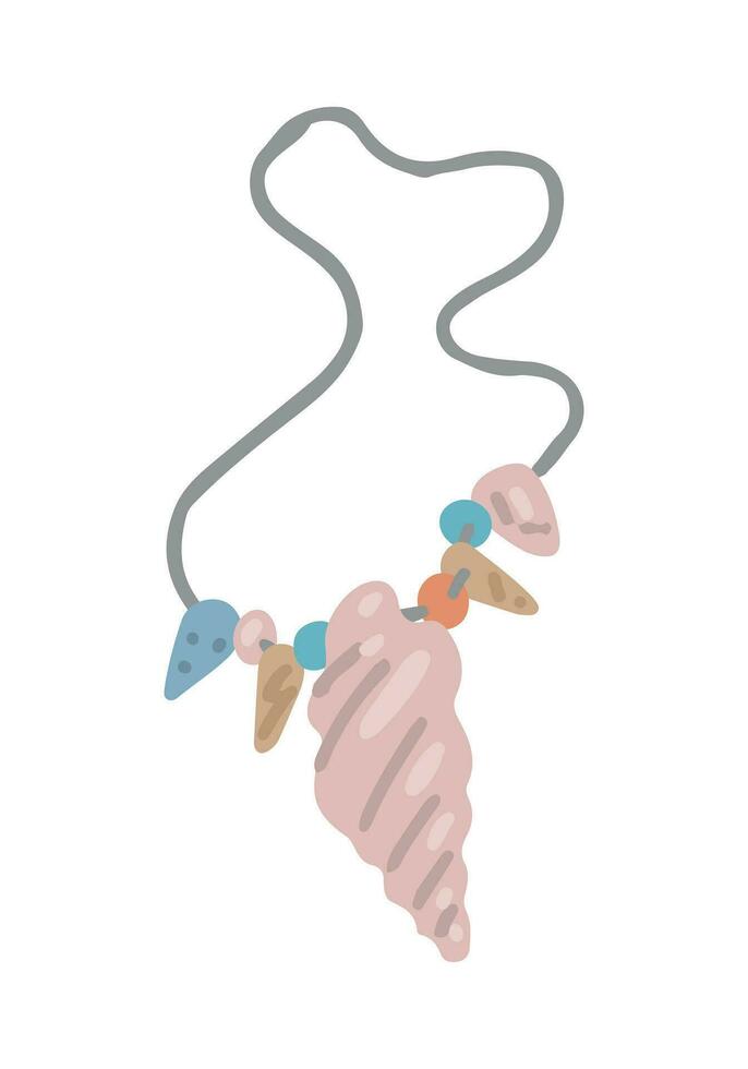 snäckskal Smycken klotter. sommar semester attribut, tillbehör ClipArt isolerat på vit. hand dragen vektor illustration i tecknad serie stil.