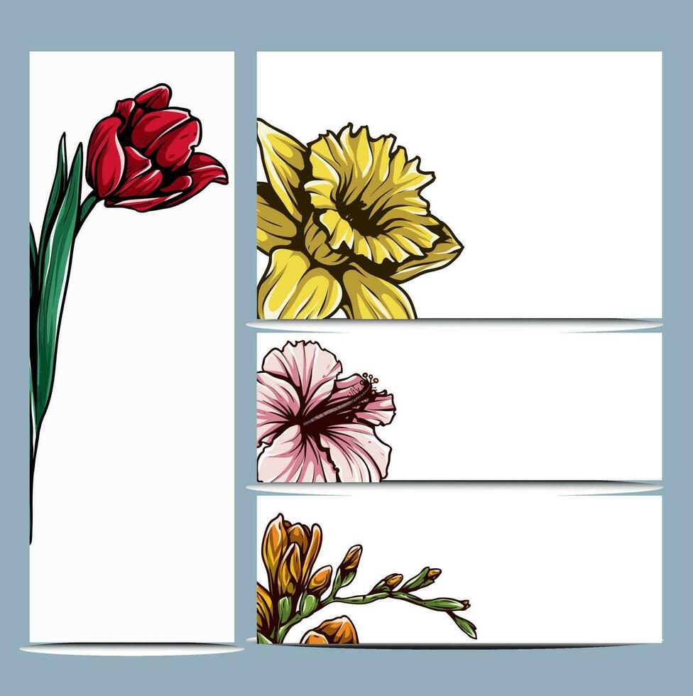 uppsättning av fyra 4 årgång inbjudan kort med utsmyckad elegant retro abstrakt blommig design vektor