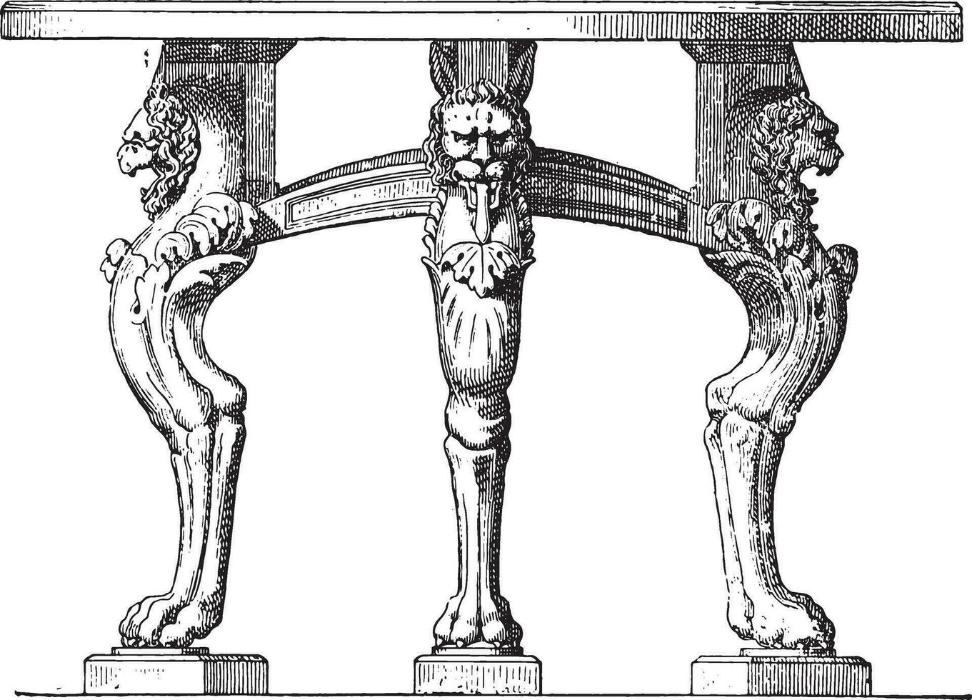 fötter formad tabell lejon tassar, årgång gravyr. vektor