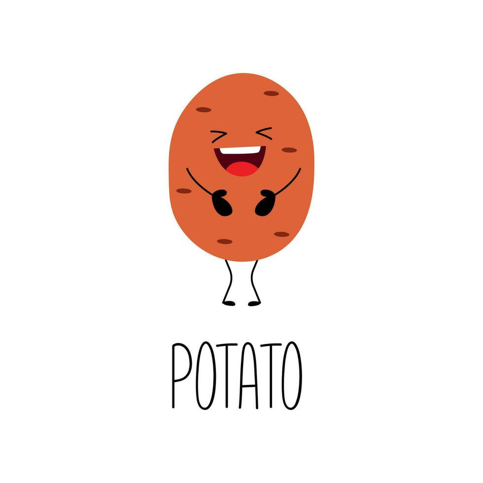 süß komisch Hand gezeichnet Kartoffel Charakter. Karte mit Gemüse Name. Vektor Illustration