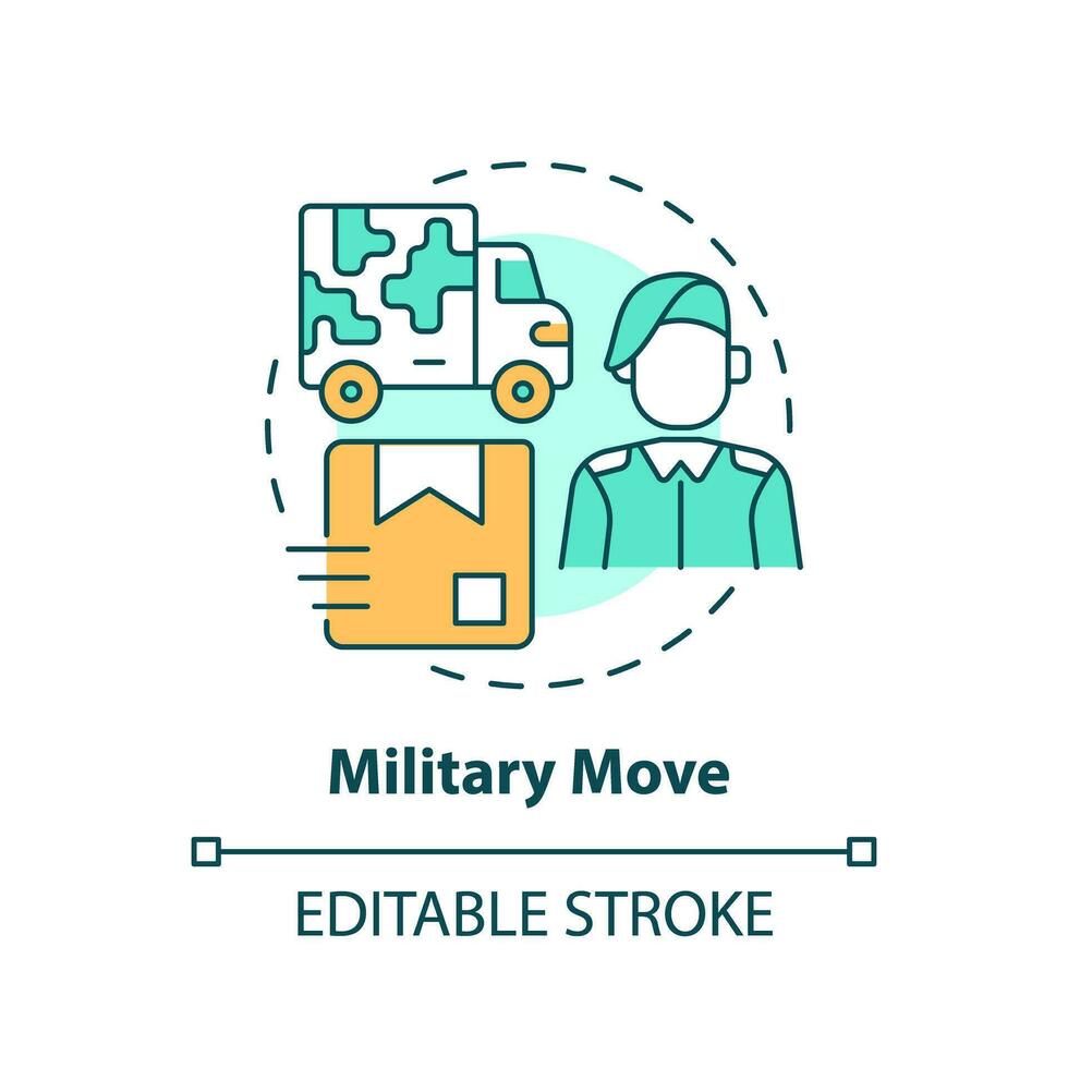 2d editierbar Militär- Bewegung Symbol Darstellen ziehen um Service, einfach isoliert Vektor, Mehrfarbig dünn Linie Illustration. vektor