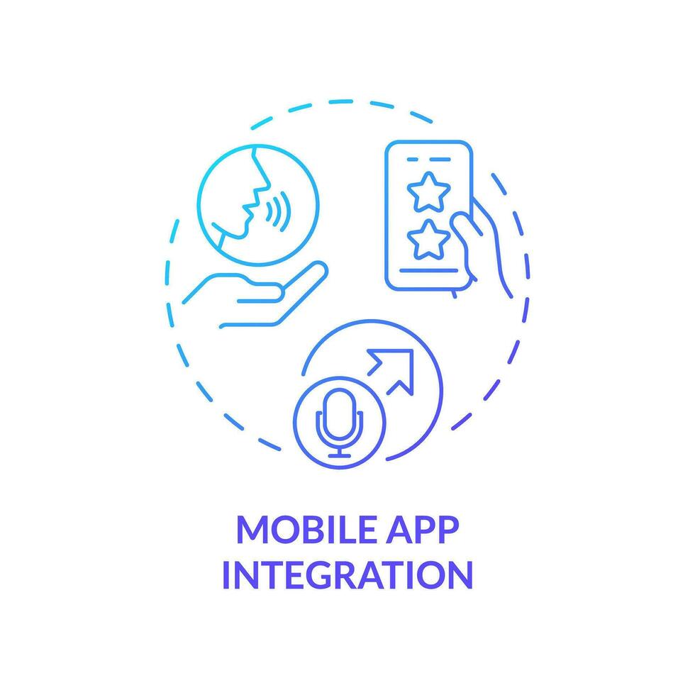 2d mobil app integration tunn linje lutning ikon begrepp, isolerat vektor, blå illustration representerar röst assistent. vektor