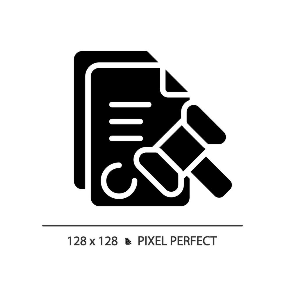 2d Pixel perfekt Glyphe Stil legal beachten Symbol, isoliert Vektor, Silhouette dokumentieren Illustration vektor