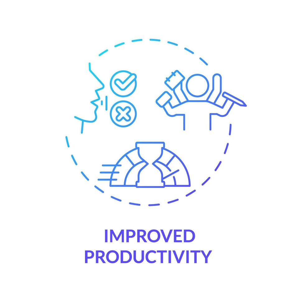 2d förbättrad produktivitet tunn linje lutning ikon begrepp, isolerat vektor, blå illustration representerar röst assistent. vektor