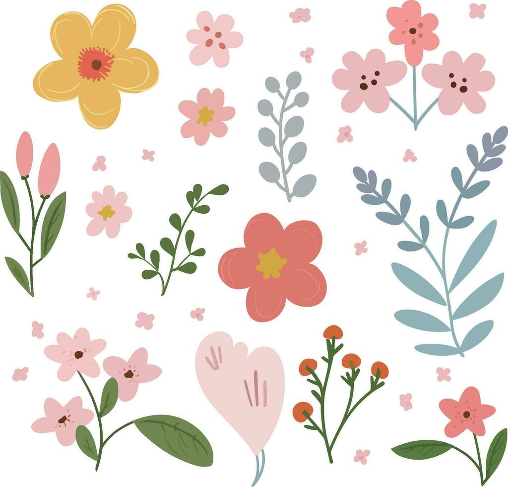 hand dragen vår blomma illustration vektor samling