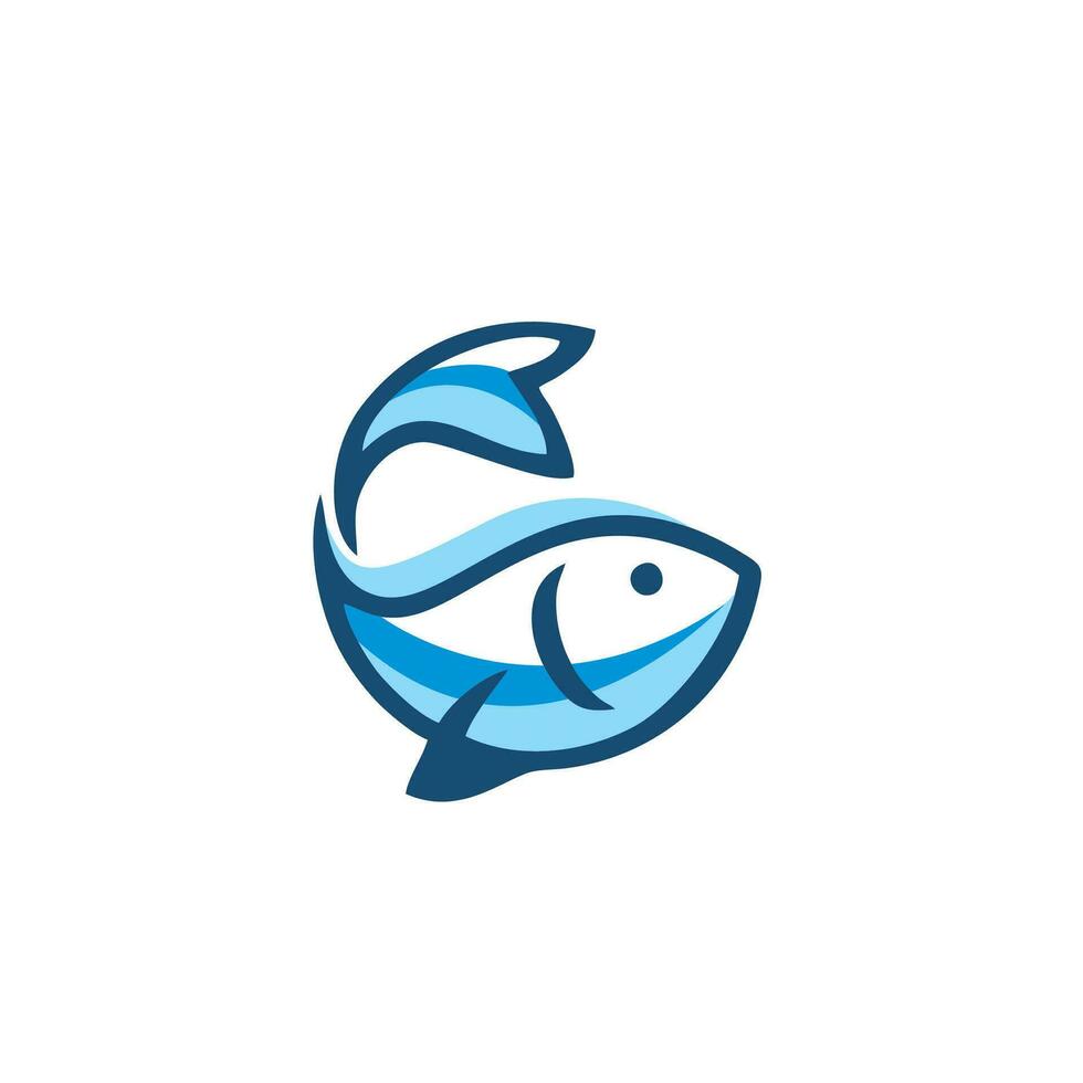 Blau runden Symbol mit Fisch und Wellen im drei Farbe Varianten isoliert auf Weiß Hintergrund vektor