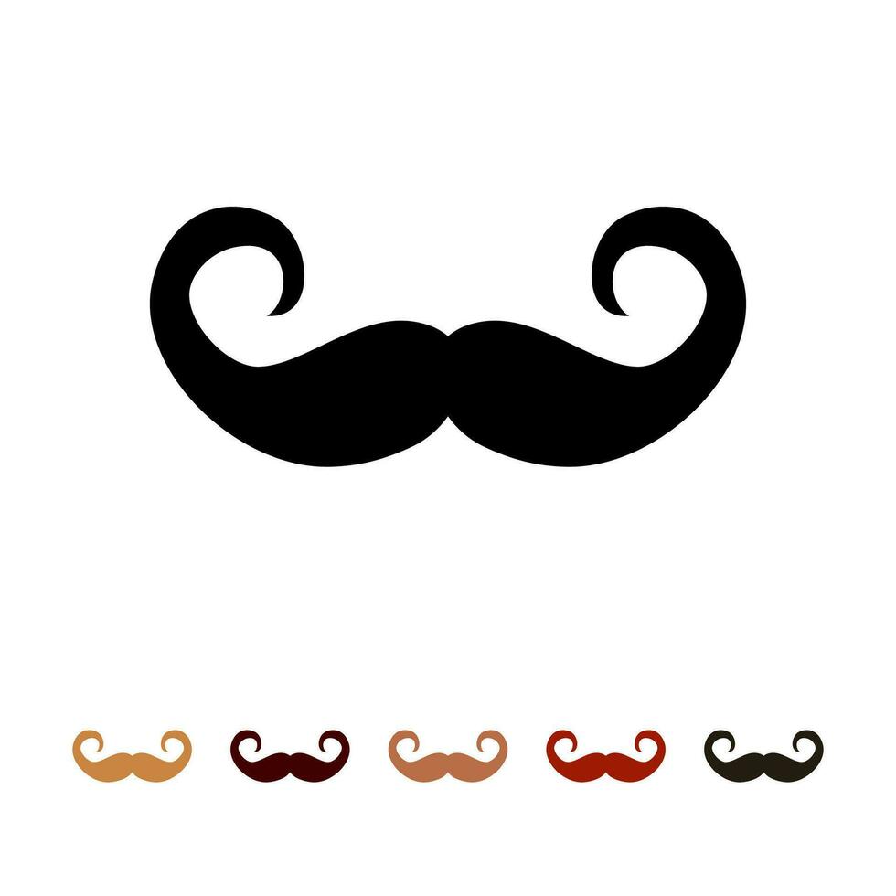 Schnurrbärte Symbol Silhouette isoliert auf Weiß Hintergrund. Männer anders Farben Schnurrbart Haar. Vektor Illustration