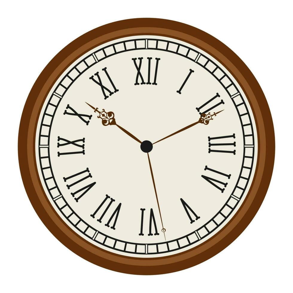 Jahrgang Uhr mit römisch Ziffern alt Mode isoliert auf Weiß Hintergrund. Vektor Illustration