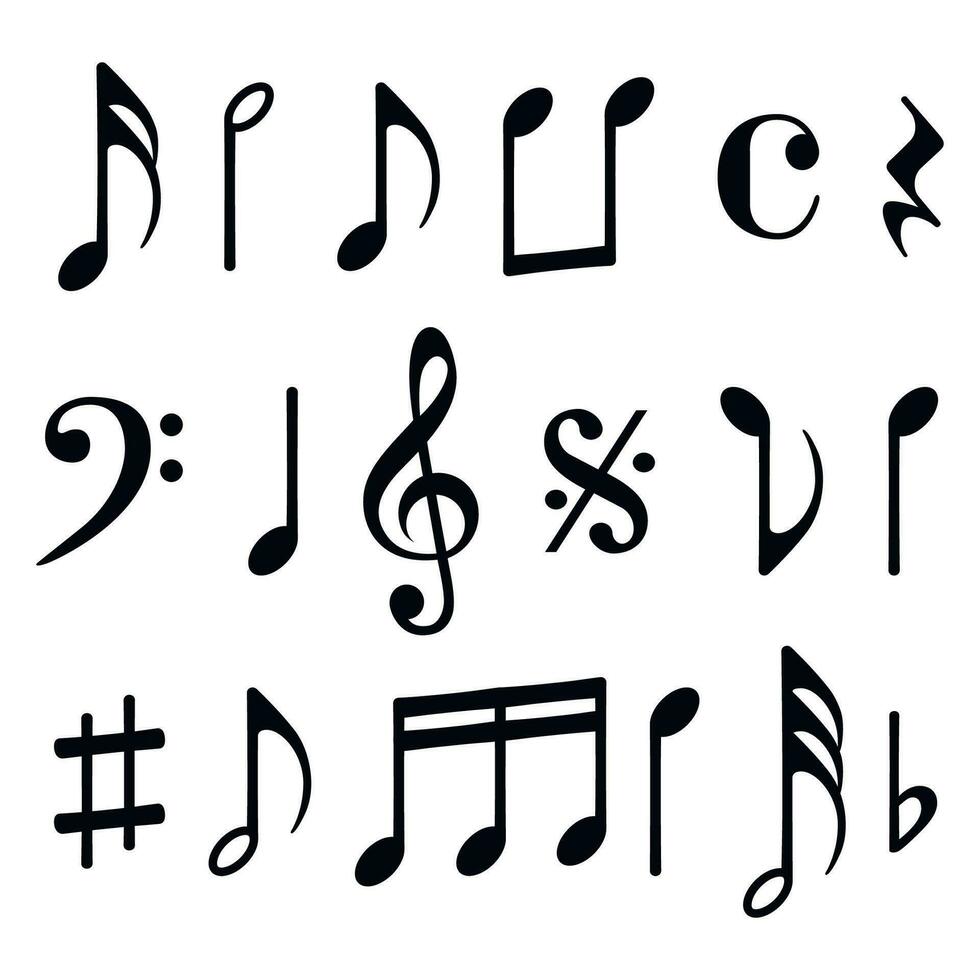 Musik- Anmerkungen Symbole einstellen isoliert auf Weiß Hintergrund. Vektor Illustration