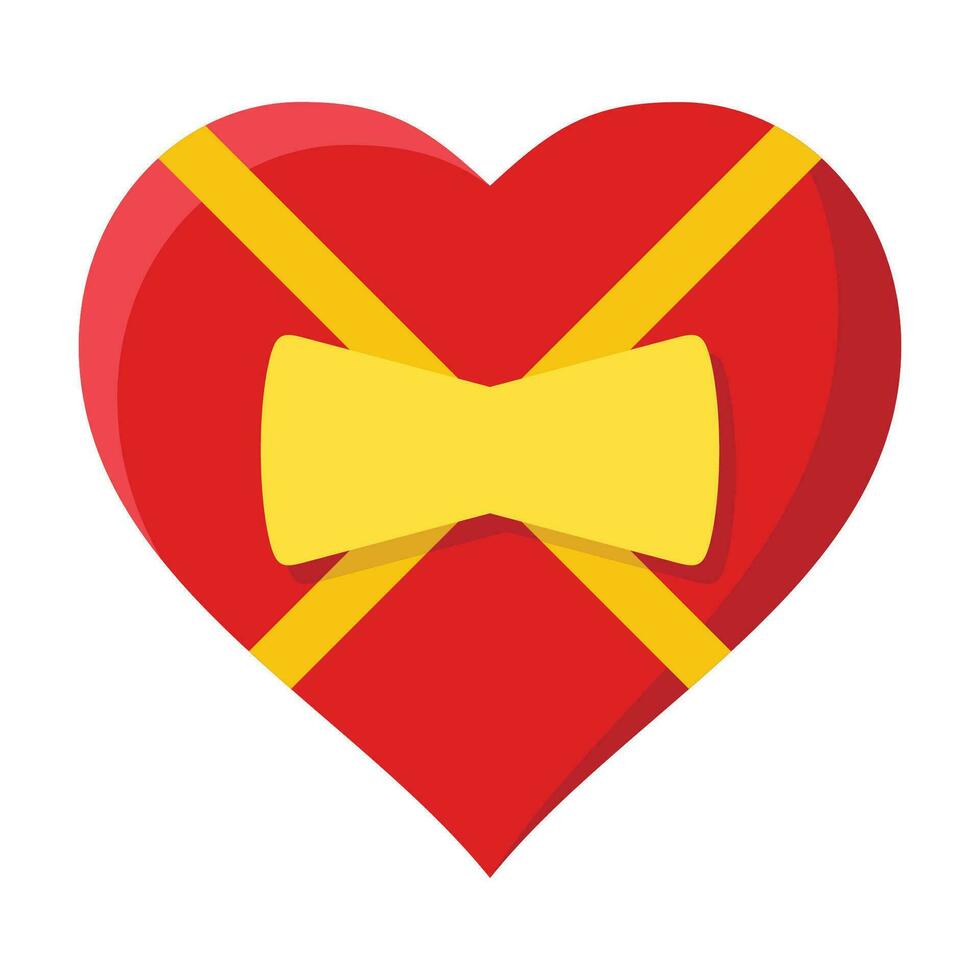 Geschenk rot Herz mit Gelb Bogen Symbol isoliert auf Weiß Hintergrund. Vektor Illustration