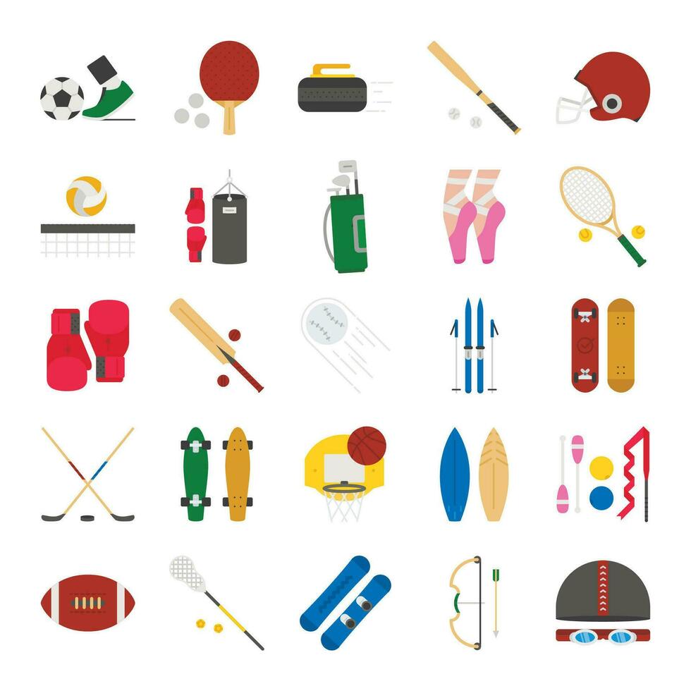 sporter Utrustning dekorativ ikoner uppsättning med spel bollar racketar och Tillbehör isolerat. vektor