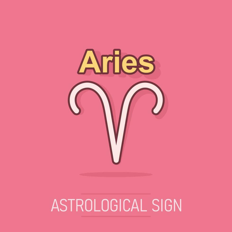 vektor tecknad serie aries zodiaken ikon i komisk stil. astrologi tecken illustration piktogram. aries horoskop företag stänk effekt begrepp.
