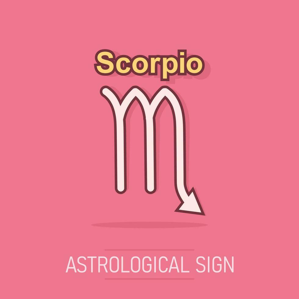 vektor tecknad serie scorpio zodiaken ikon i komisk stil. astrologi tecken illustration piktogram. scorpio horoskop företag stänk effekt begrepp.