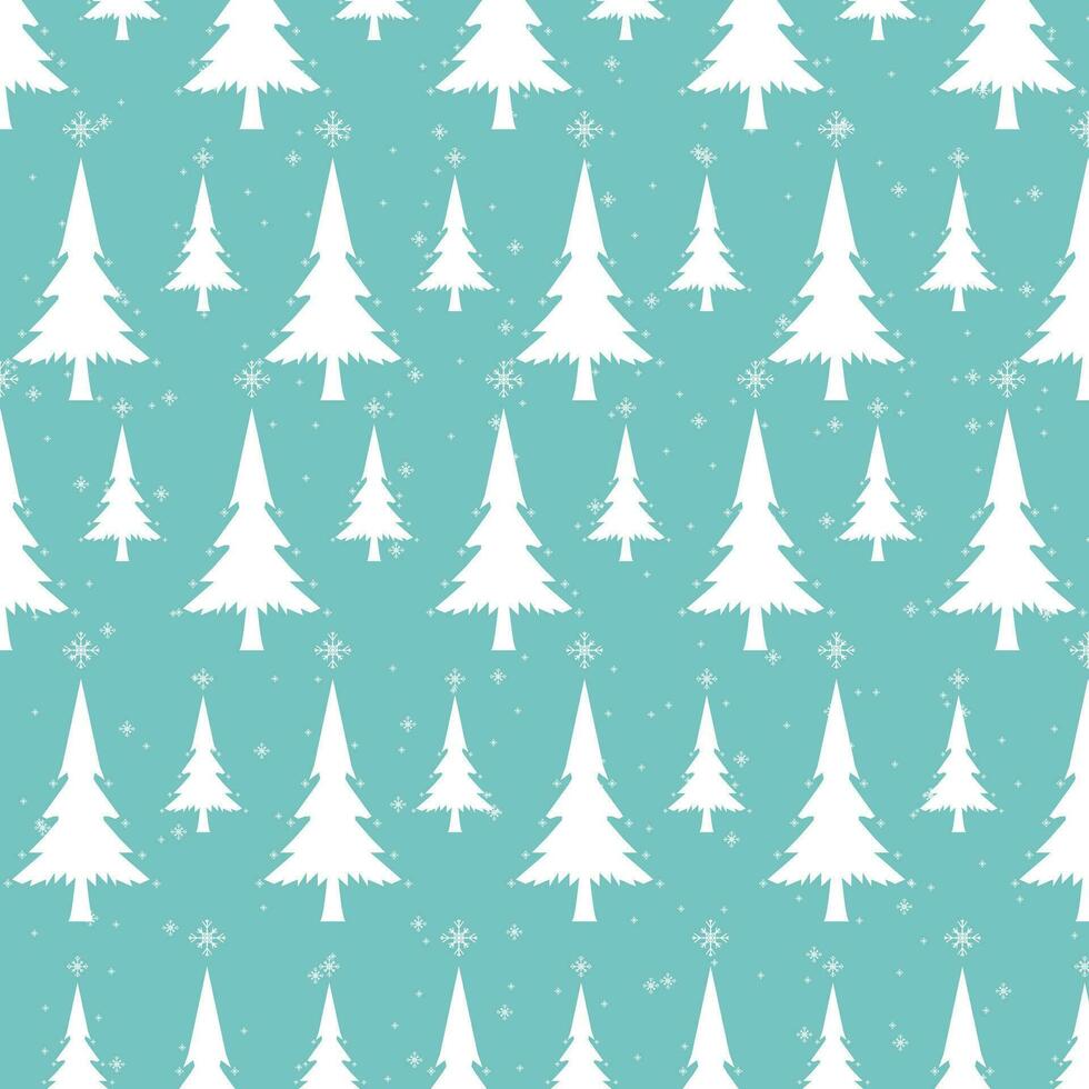 en sömlös mönster av hand dra jul träd och snö vektor mönster, vinter- träd och chistmas träd med snö på isolerat blå bakgrund begrepp vektor