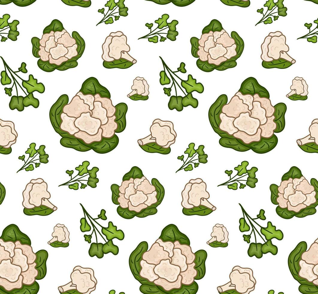 sömlös mönster blomkål vektor illustration. design för grönkål dag, friska mat dag, recept.