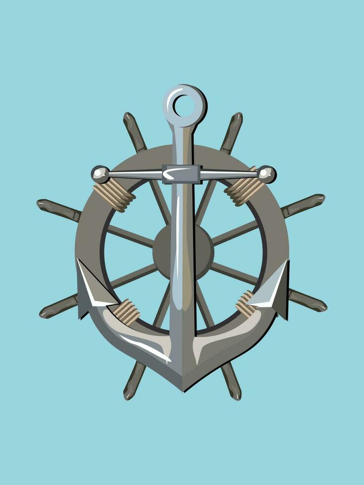 Navigator Helm und Meer Anker von ein Schiff. vektor