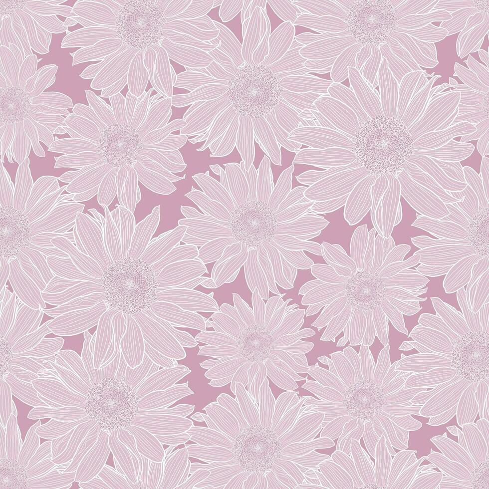vektor sömlös mönster av kamomill blommor i ljus lila pastell färger med vit översikt. dekorativ skriva ut för tapet, omslag, textil, mode tyg eller Övrig tryckbar täcker.