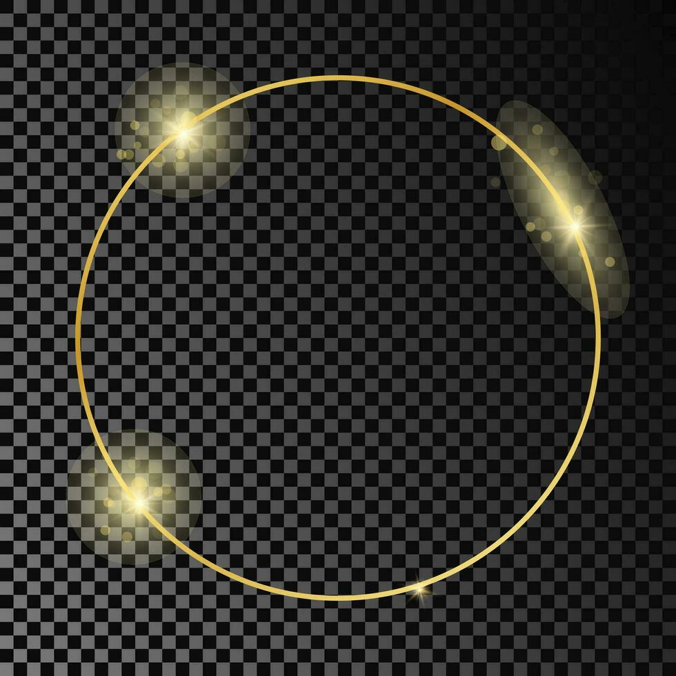 guld lysande cirkel ram isolerat på mörk bakgrund. skinande ram med lysande effekter. vektor illustration.