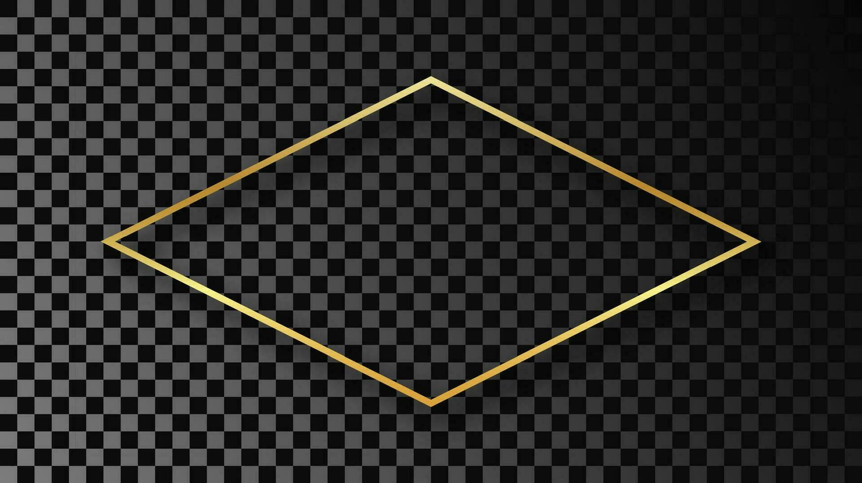 Gold glühend Rhombus gestalten Rahmen mit Schatten isoliert auf dunkel Hintergrund. glänzend Rahmen mit glühend Auswirkungen. Vektor Illustration.