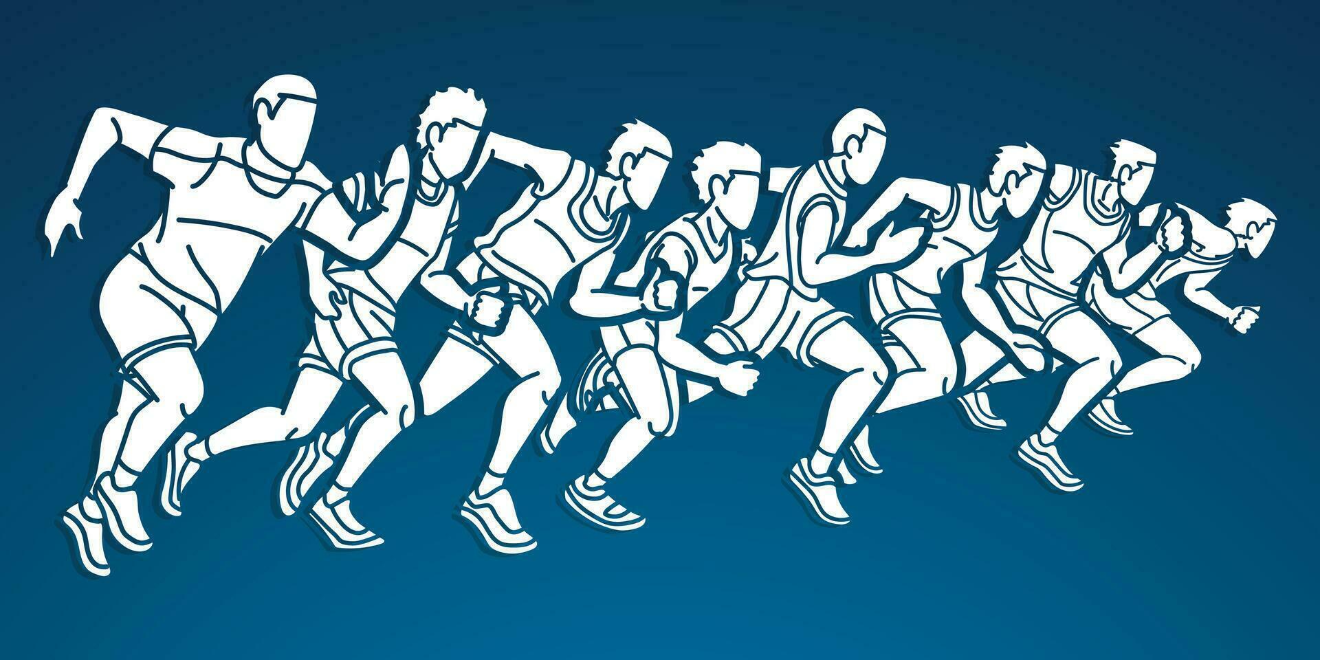 silhuett grupp av människor löpning verkan maraton löpare vektor