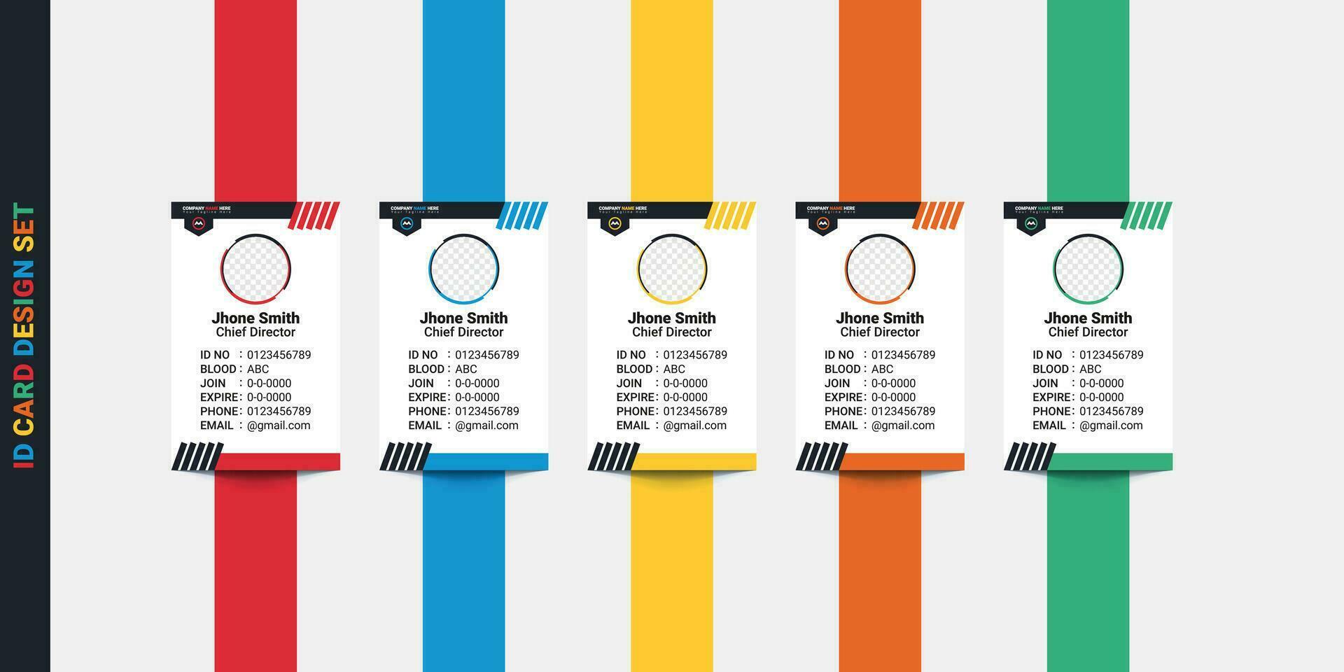 företags- vertikal enda id kort mall. modern och kreativ vertikal enda id kort med blå, röd, gul, orange och grön Färg. vektor