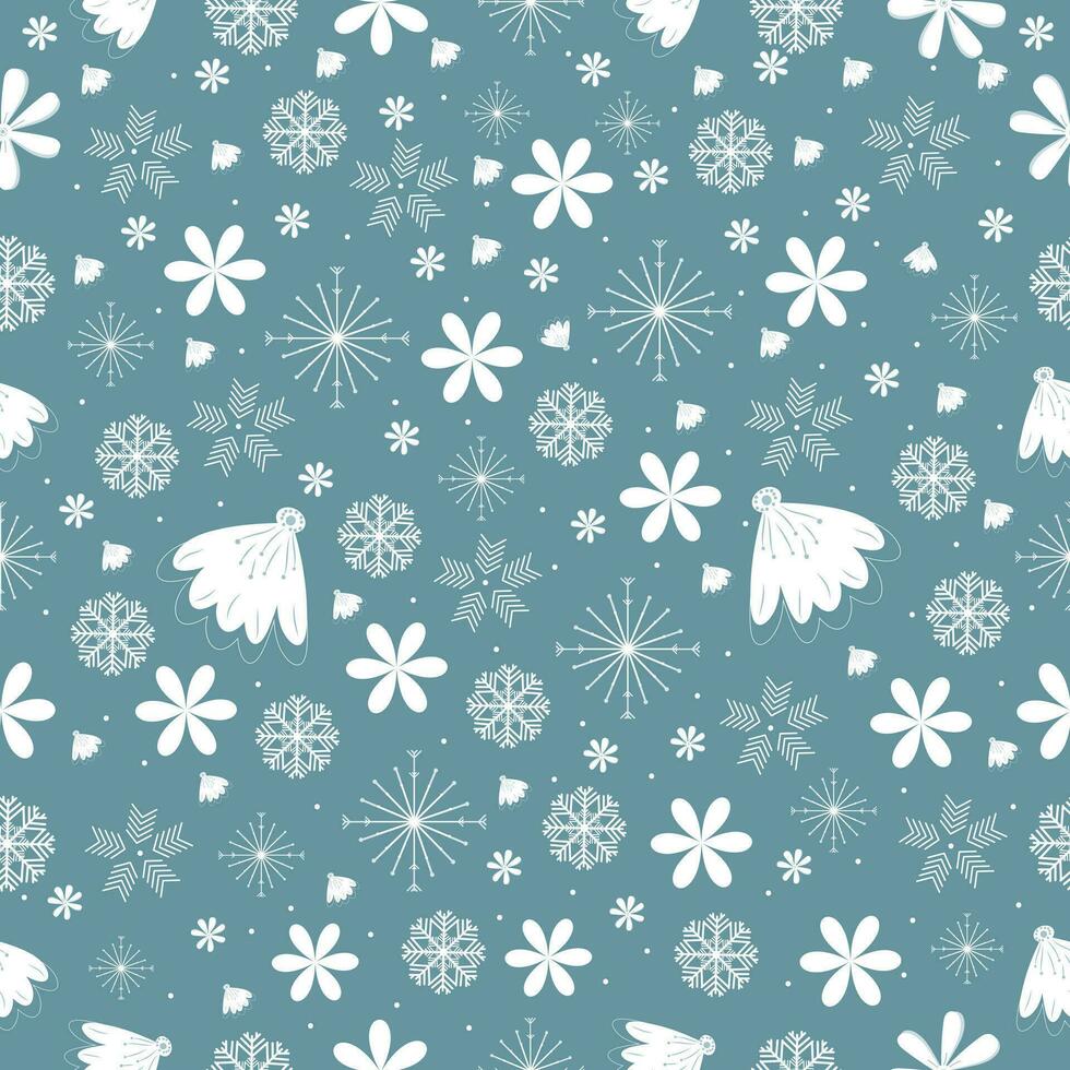 Weihnachten Hintergrund Muster mit Schnee Flocken, Blumen und Mehr Ornamente. vektor