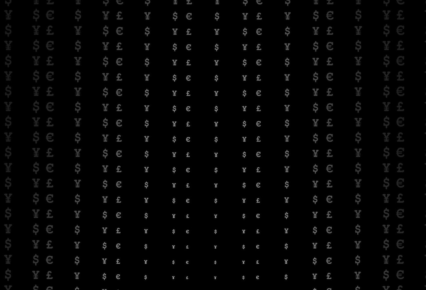 mörk silver, grå vektor bakgrund med eur, usd, gbp, jpy.