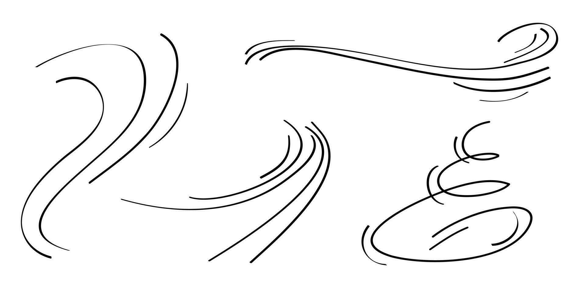 Gekritzel Wind Schlag, Böe Design isoliert auf Weiß Hintergrund. Vektor Hand gezeichnet Illustration