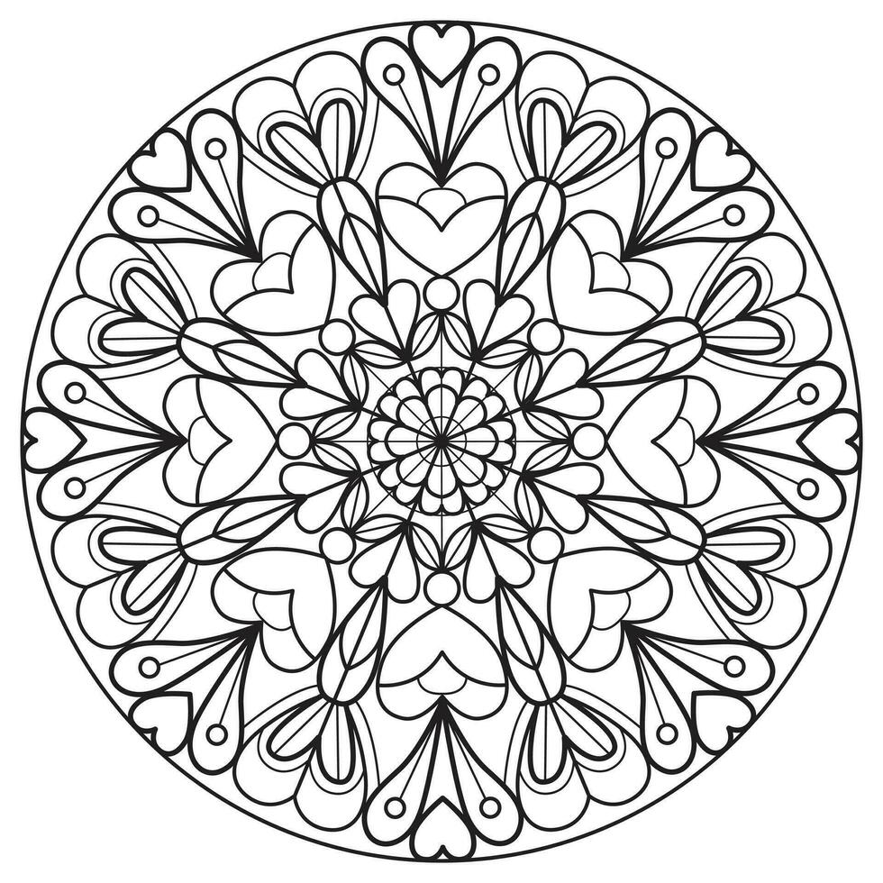 Mandala Herz Lotus Blume Hand gezeichnet zum Erwachsene Färbung Buch vektor