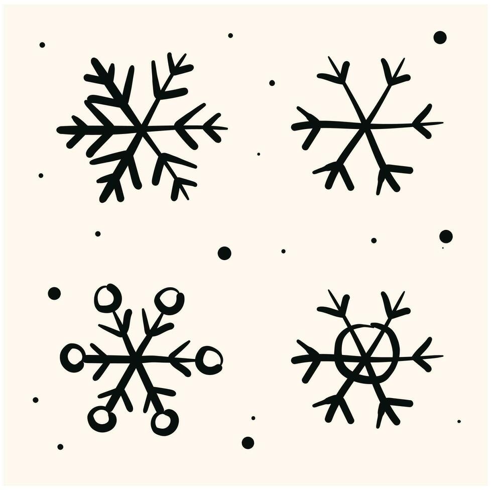 Gekritzel linea Kunst Schneeflocken Gekritzel Sammlung Winter Schnee Symbole vektor