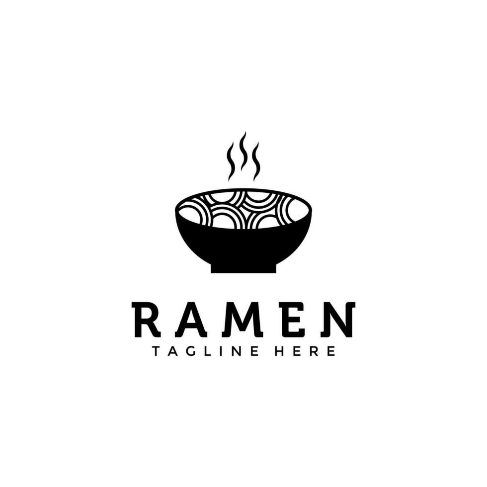 Ramen nudel japansk varm skål logotyp årgång vektor illustration design, ikon , symbol