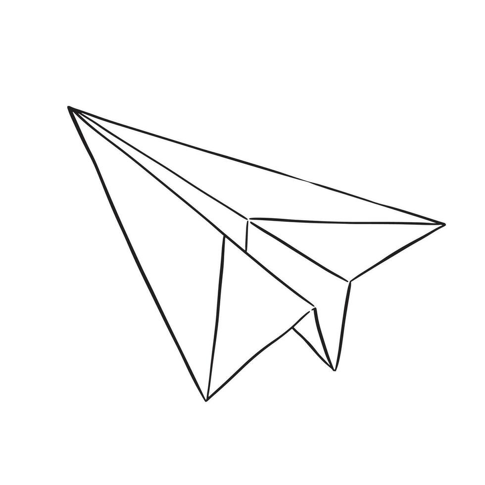 en linje dragen vektor av ett origami papper flygplan. linje dragen förbi hand på fortplanta sig med ett äpple penna.