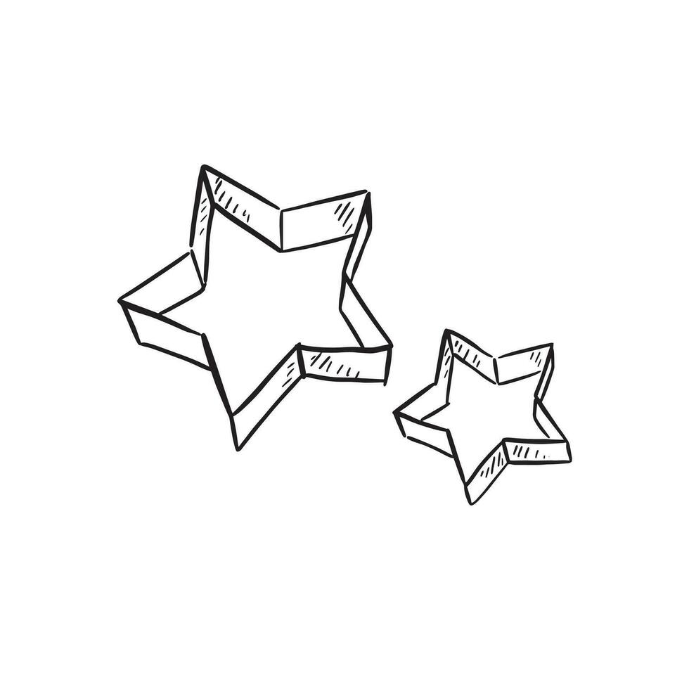 stjärna kaka fräsar i två annorlunda storlekar. hand dragen illustration i svart och vit i en oärlig stil. vektor
