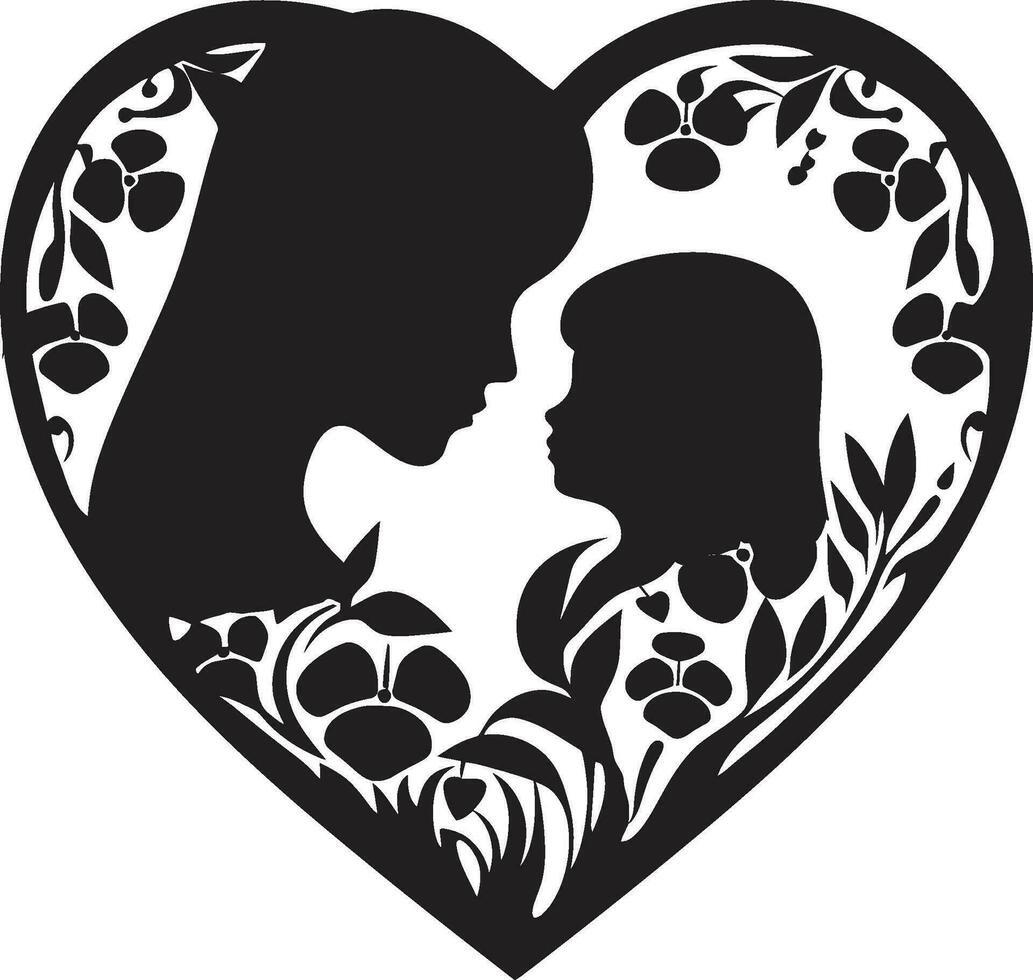 Mütter Umarmung Blumen- Herz Symbol von Liebe blühen Bindung Mutter und Kind Emblem Vektor