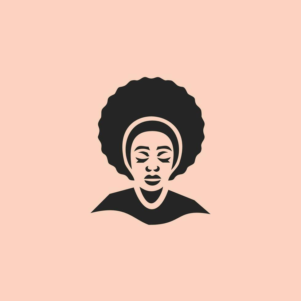 skön afrikansk kvinna karaktär silhuett logotyp design vektor