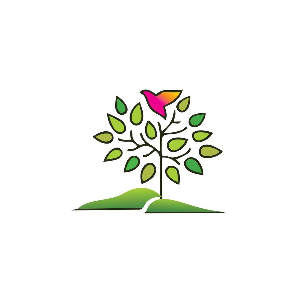 Vogel Baum Blatt Spaten Natur Grün Logo Vektor Symbol Illustration